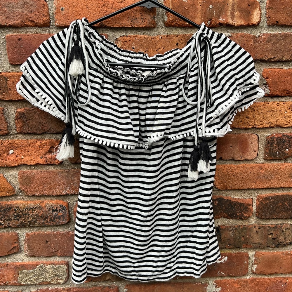 Adorable Black and White Striped Off-the-Shoulder Top